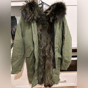 Women's Green Parka with Faux Fur Trim